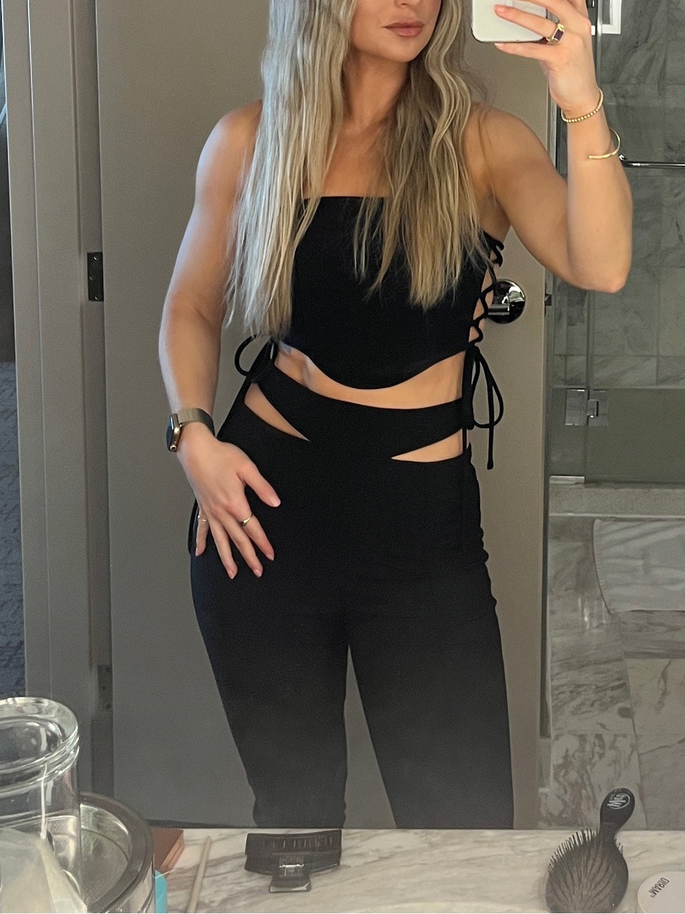 Camila Coelho Black Cutout Jumpsuit with Side Tie Details